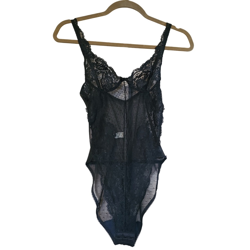 VTG 90s Gold Label Victorias Secret Bodysuit Women Small Black Floral Lace Teddy